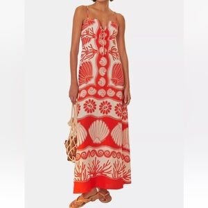 NWOT FARM RIO Tropical Festive Red & White Maxi Dress SZ: M